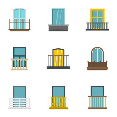 Dış balkon simge seti, düz stil