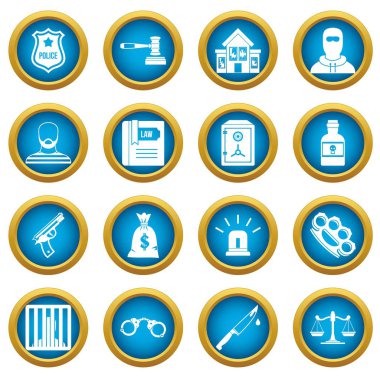 Suç ve ceza simgeleri mavi daire seti