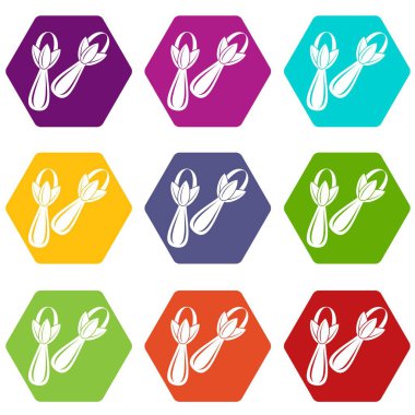 Renk altı yüzlü baharat karanfil Icon set