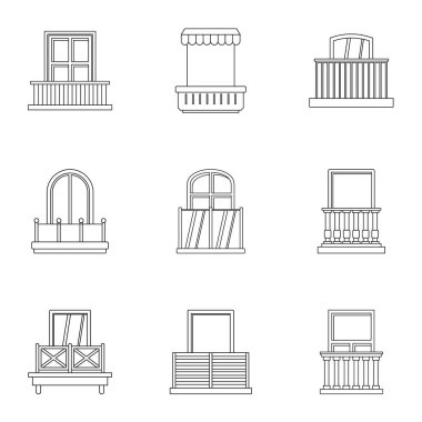 Ev balkon simge seti, anahat stili