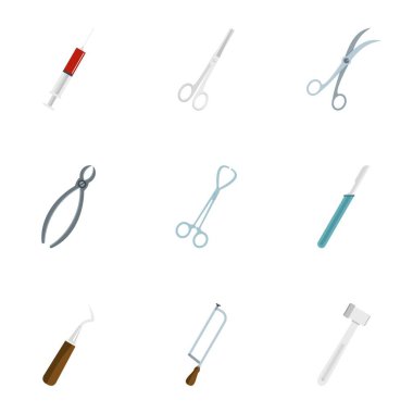 Ameliyat araçları simge seti, düz stil