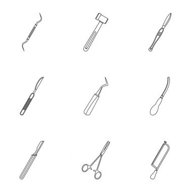 Operasyon cerrahi Aksesuar simge seti, anahat stili