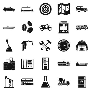 Benzin istasyonu Icons set, basit tarzı