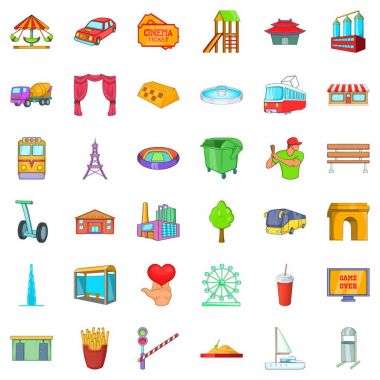 Kasaba Icons set, karikatür tarzı yaşam