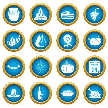 Şükran günü simgeleri mavi daire seti