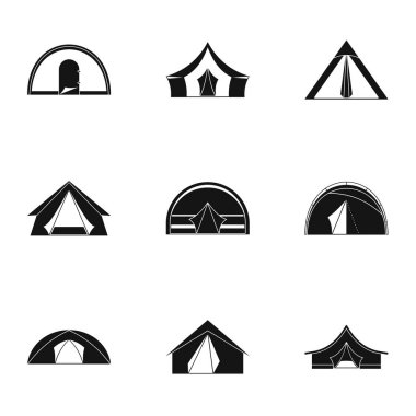 Turist çadır formu simge seti, basit tarzı
