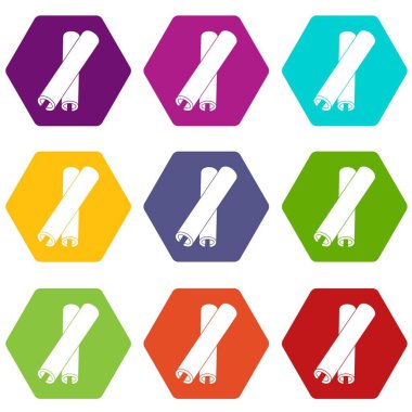 Simge kümesi renk altı yüzlü tarçın sopa