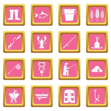 Balık tutma araçları simgeler pembe