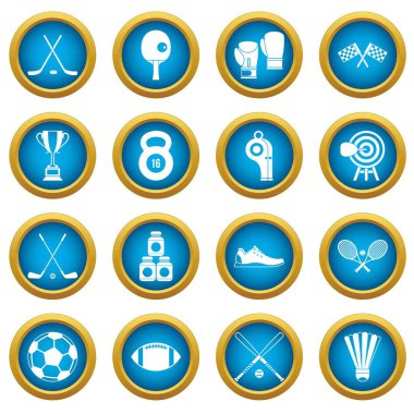 Spor ekipmanları simgeler daire seti mavi