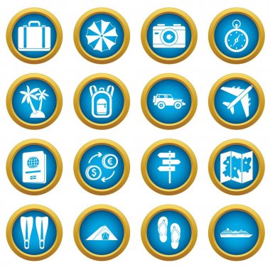 Seyahat simgeleri mavi daire seti
