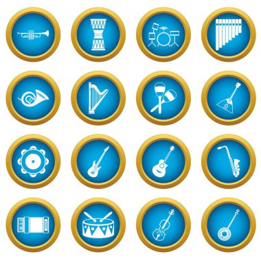 Müzik aletleri simgeleri mavi daire seti