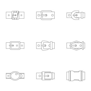 Metal kemer tokası simge seti, anahat stili