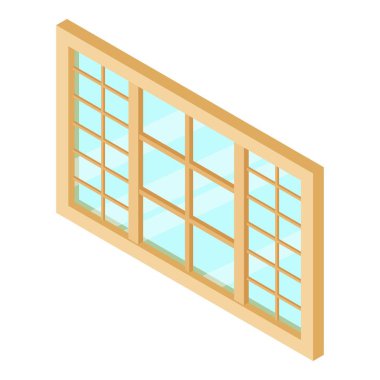Ahşap pencere çerçevesi simgesi, izometrik 3d stili