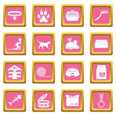 Kedi bakım araçları simgeler pembe