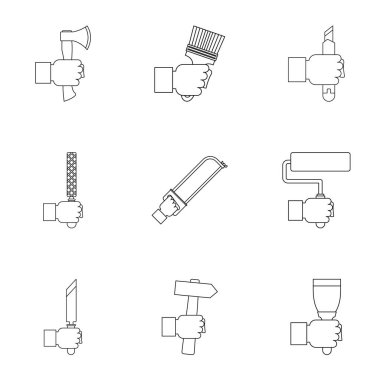 Onarım el aleti simge seti, anahat stili