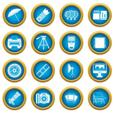 Fotoğraf stüdyosu simgeleri mavi daire kümesi