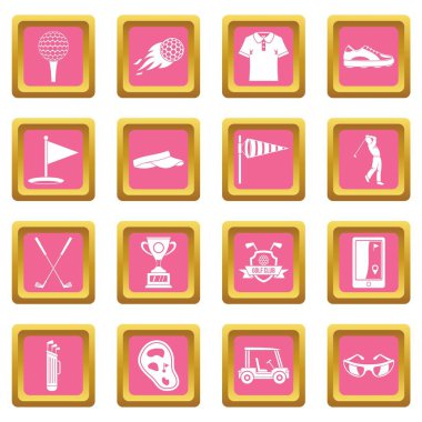 Golf öğeleri simgeler pembe