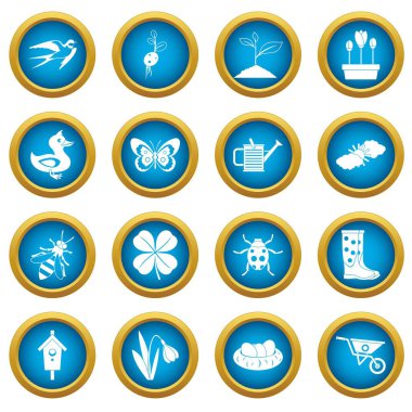 Bahar simgeleri mavi daire seti