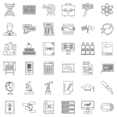 Ders kitabı Icons set, anahat stili