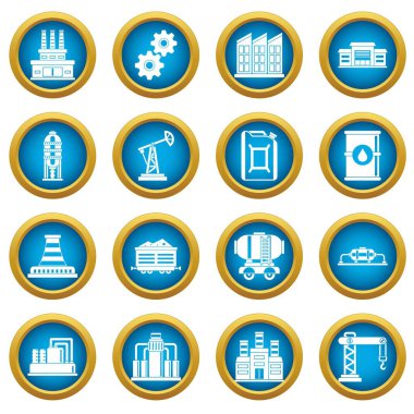 Sanayi simgeleri mavi daire seti