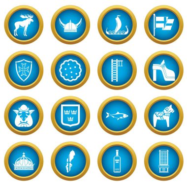 İsveç Seyahat simgeleri mavi daire seti