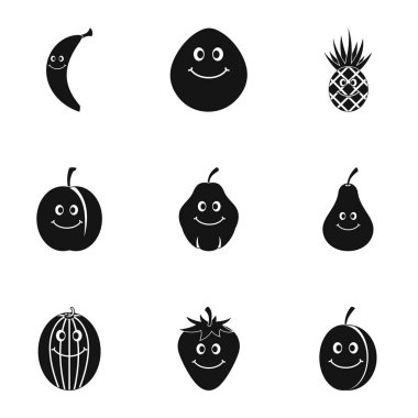 Komik meyve simge seti, basit tarzı