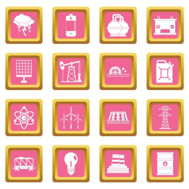 Enerji kaynakları öğeleri simgeler pembe