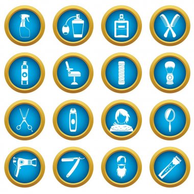 Kuaförlük simgeleri mavi daire seti