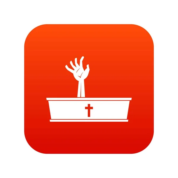 Main zombie sortir de son cercueil icône numérique rouge — Image vectorielle