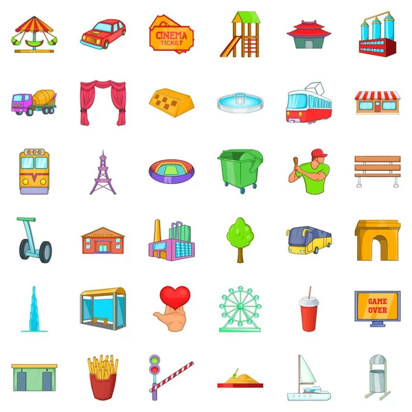 Kasaba Icons set, karikatür tarzı yaşam