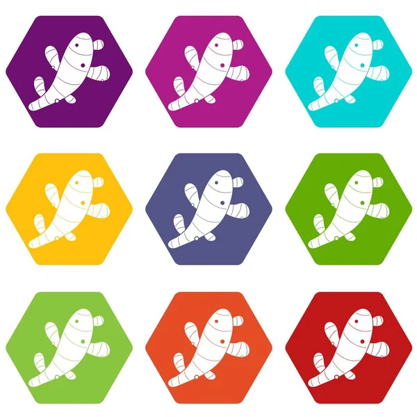 Renk altı yüzlü zencefil Icon set