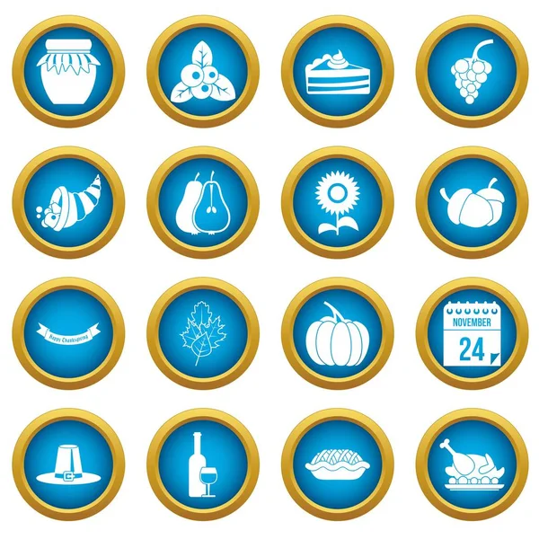 Şükran günü simgeleri mavi daire seti