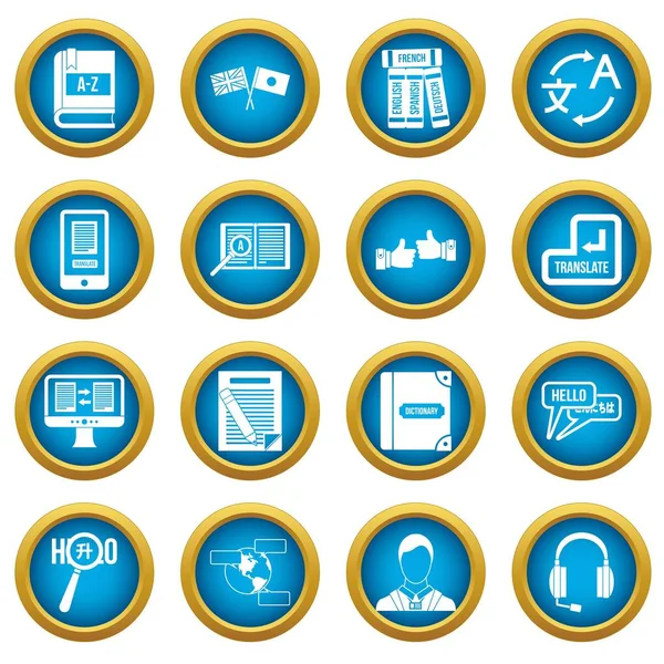 Öğrenme yabancı dil simgeleri mavi daire seti