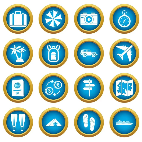 Seyahat simgeleri mavi daire seti