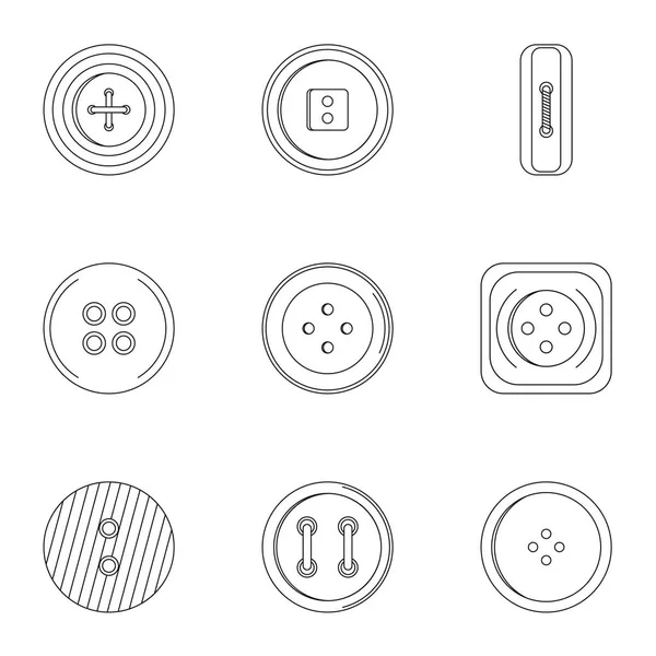 Conjunto de iconos de botón de costura, estilo de contorno — Vector de stock