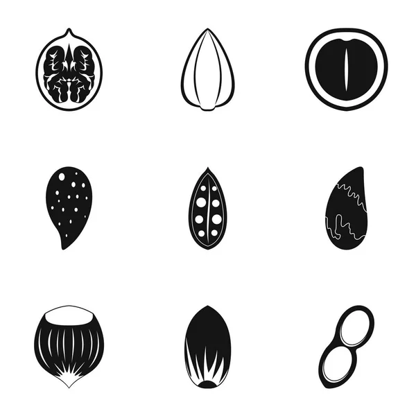 Öko-Nüsse Icon Set, einfacher Stil — Stockvektor