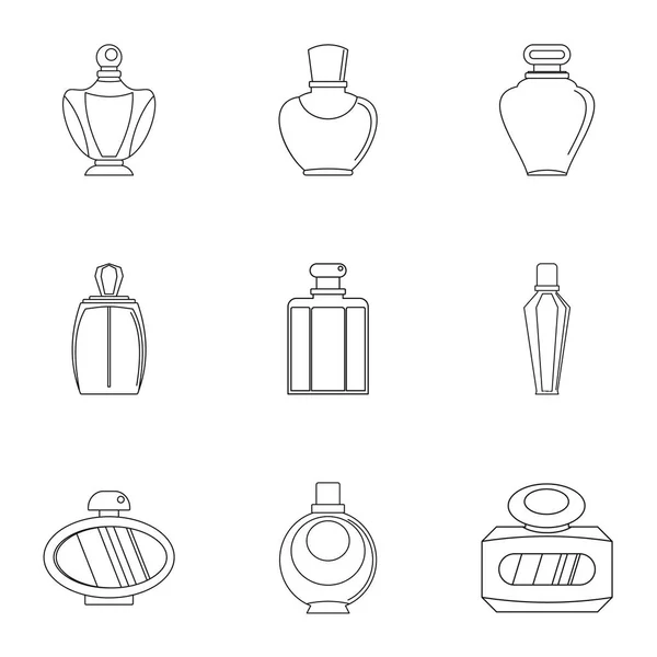 Ensemble d'icônes de forme bouteille de parfum, style contour — Image vectorielle
