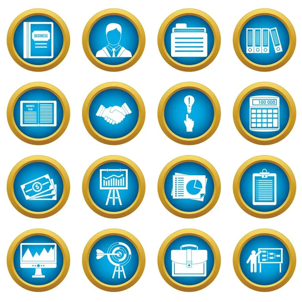 İş planı simgeler daire seti mavi