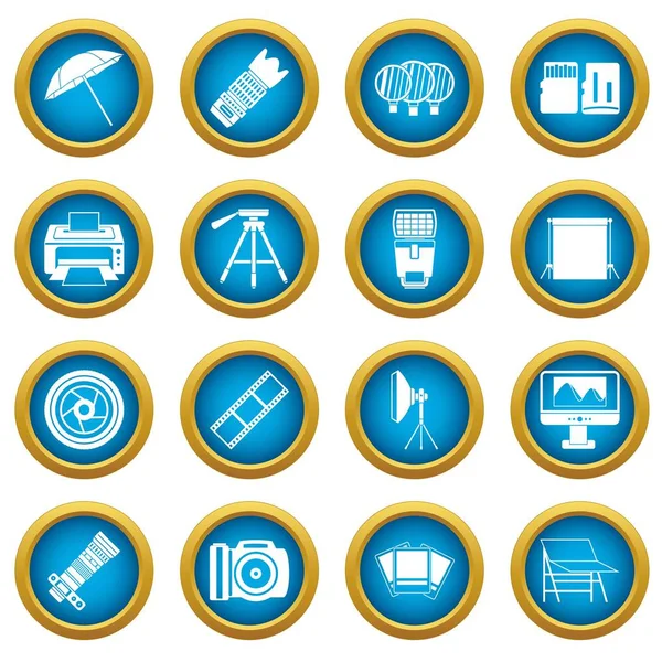 Fotoğraf stüdyosu simgeleri mavi daire kümesi