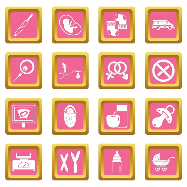 Embarazo símbolos iconos rosa — Vector de stock