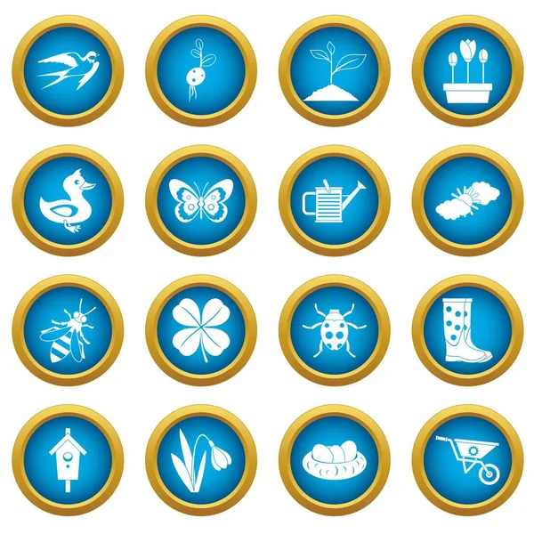 Bahar simgeleri mavi daire seti