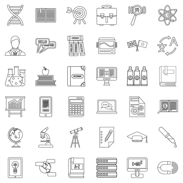 Conjunto de iconos de libro de texto, estilo de esquema — Archivo Imágenes Vectoriales
