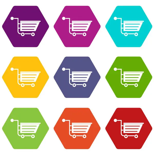 Försäljning Ikonuppsättning shopping cart färg hexahedron — Stock vektor