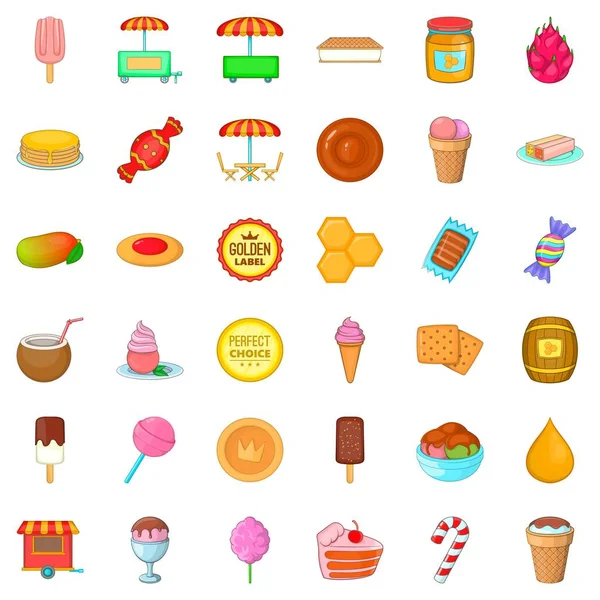 Süßwaren Ikonen Set, Cartoon-Stil — Stockvektor