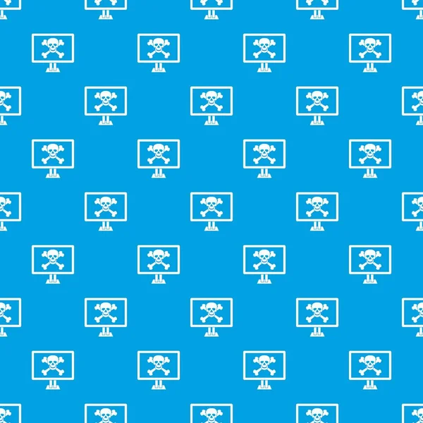 Οθόνη του υπολογιστή με ένα κρανίο και οστά μοτίβο απρόσκοπτη μπλε — Διανυσματικό Αρχείο
