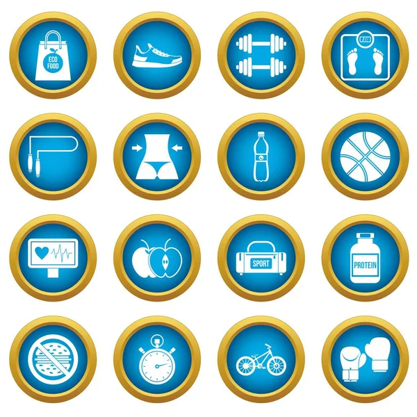 Sağlıklı yaşam simgeleri mavi daire seti