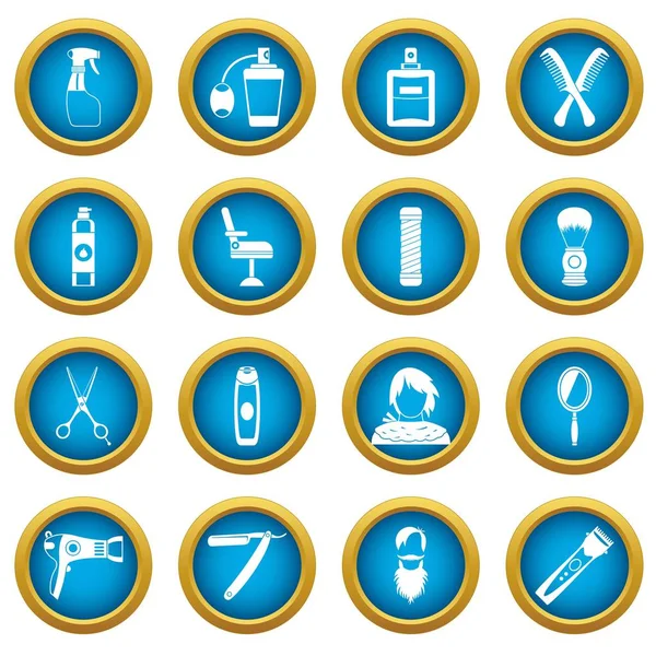 Kuaförlük simgeleri mavi daire seti