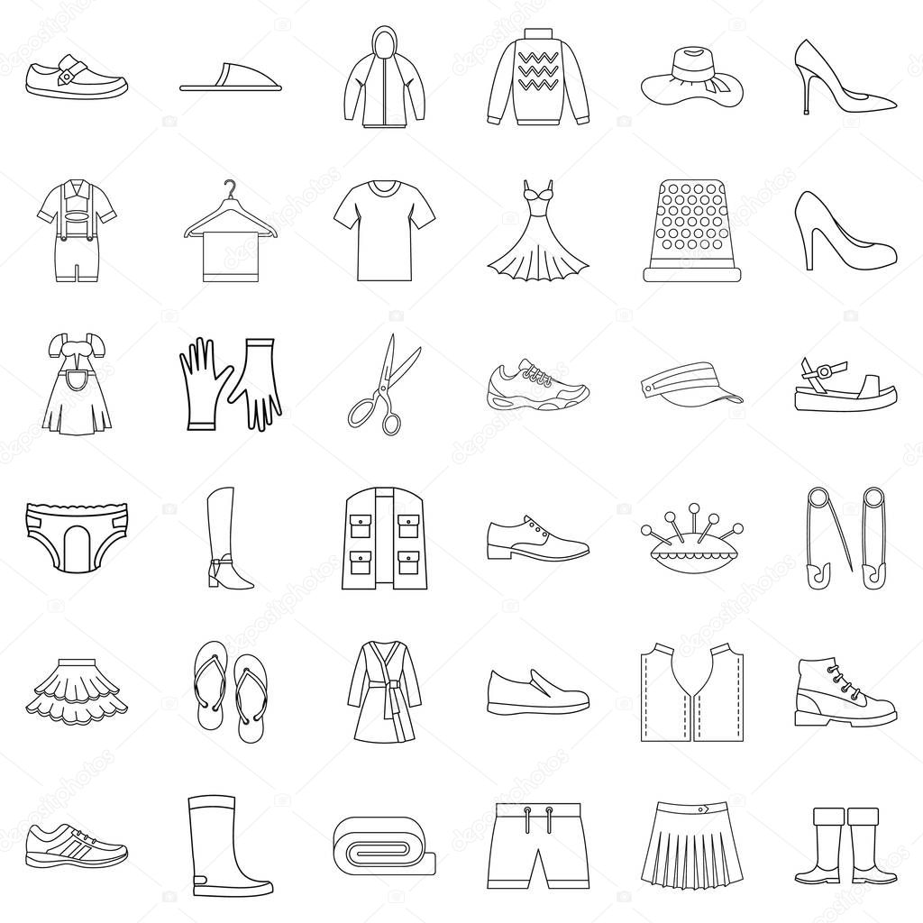 Hat icons set. Outline style of 36 hat vector icons for web isolated on white background