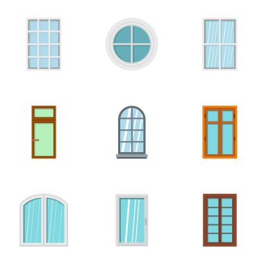 Mimari pencere simge seti, düz stil