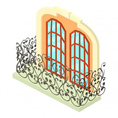 Vintage balkon simgesi, izometrik 3d stili